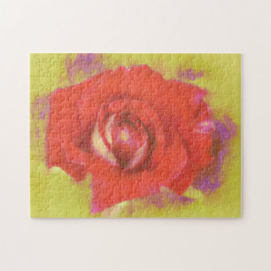 Wet Rose Watercolor Red Pink Art Puzzle