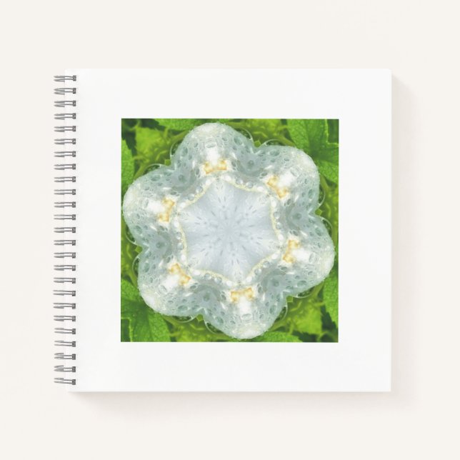 Wet White Wild Rose - Mandala green - by ID AD Art Notebook (Front)