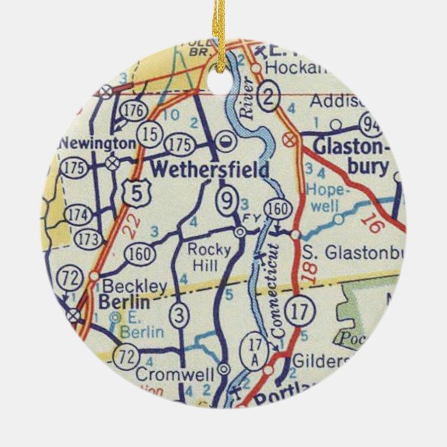 Wethersfield CT Vintage Map Ceramic Ornament (Back)