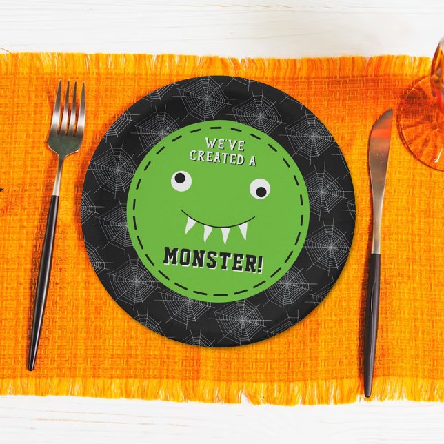 "We've Created A Monster" Halloween Baby Shower Paper Plate (Creator Uploaded)