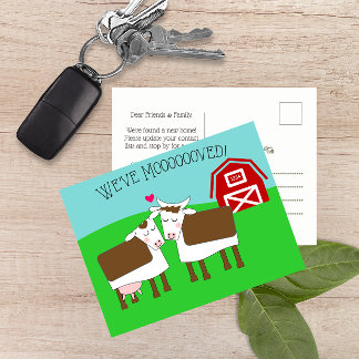 We've Moooved Cows and Barn New Address Postcard