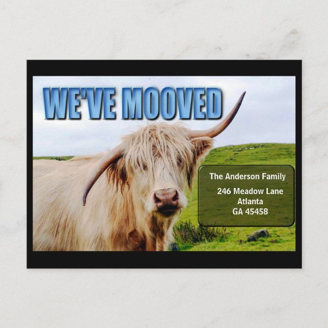 We've Mooved | Wonky Cow Moving Announcment Card (Front)