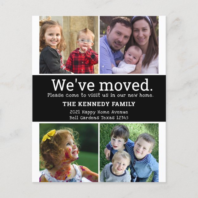 We've Moved 4 Photo Collage Black And White Moving (Front)