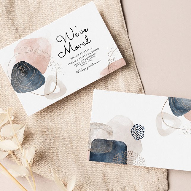 We've Moved Abstract Moving New Address Business Card (Moving Announcement Abstract Pattern Chic)