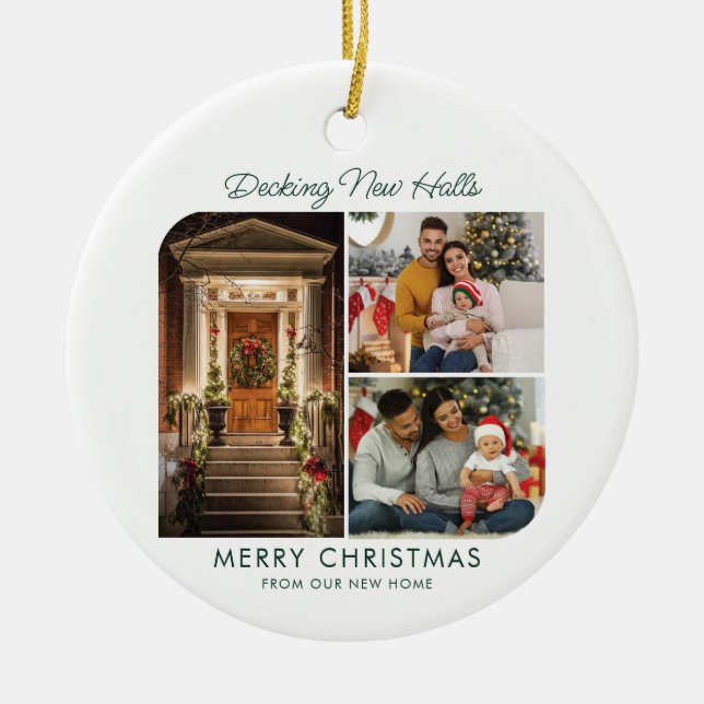 We've Moved Address Photo Collage Christmas Moving Ceramic Ornament (Front)
