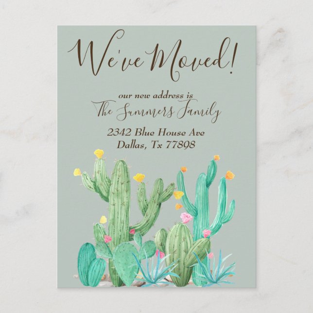 We've Moved  Announcement Cactus Desert Cacti Postcard (Front)