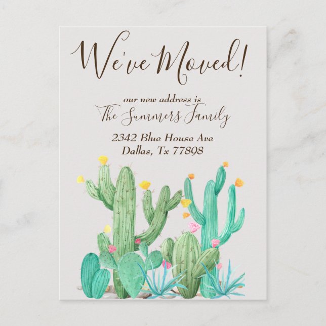 We've Moved  Announcement Cactus Desert Cacti Postcard (Front)