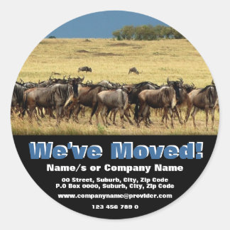 We've moved announcement classic round sticker