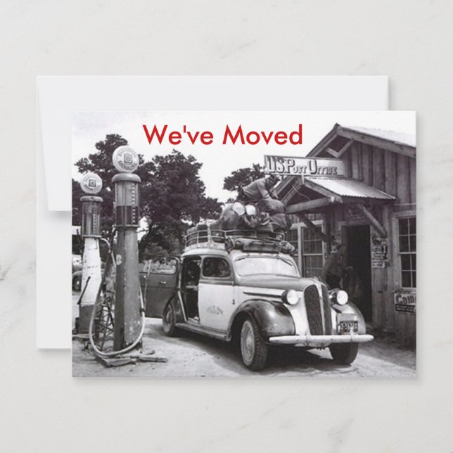 We've Moved Announcement Retro Packed Car & PO (Front)