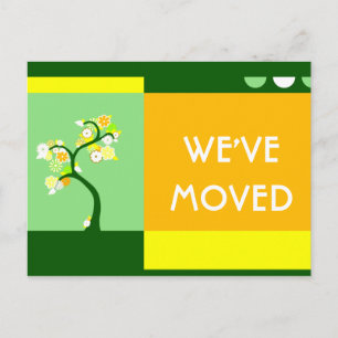 we've moved announcement : retro tree postcard