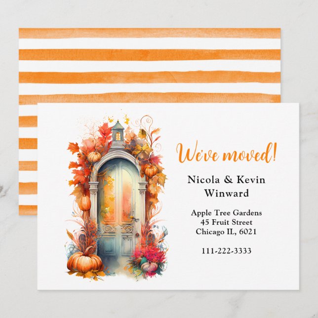 We've Moved Autumn Fall Pumpkins Door Announcement (Front/Back)