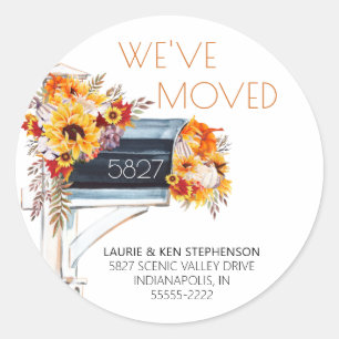 We've Moved Autumn Floral Mailbox Return Address Classic Round Sticker