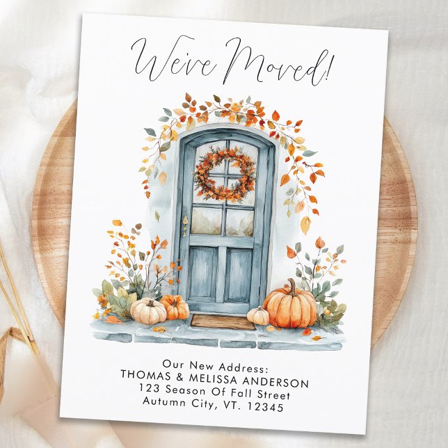 We've Moved Autumn Front Door New Address Moving Announcement Postcard (Creator Uploaded)