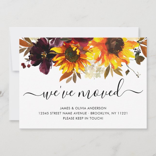 We've Moved Autumn Sunflower Bloom New Home Moving Announcement (Front)