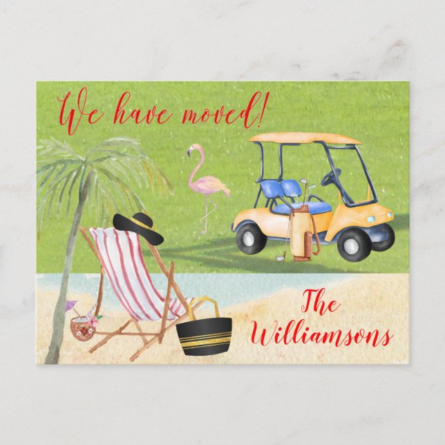 We've Moved Beach Budget Palm Trees Golf Move  Announcement Postcard (Front)