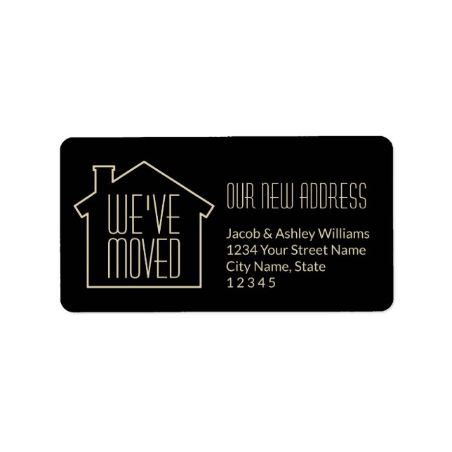 We've Moved Black and Gold Modern Return Address Label (Front)