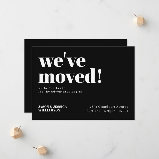We've Moved! Black Minimal Bold Typography Moving Announcement (Front/Back In Situ)