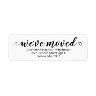 We've Moved black white custom script moving label
