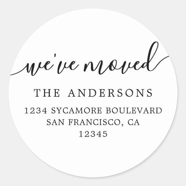 We've Moved Black White New Address label (Front)