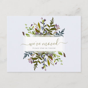 We've Moved Blue Floral Script Announcement Postcard
