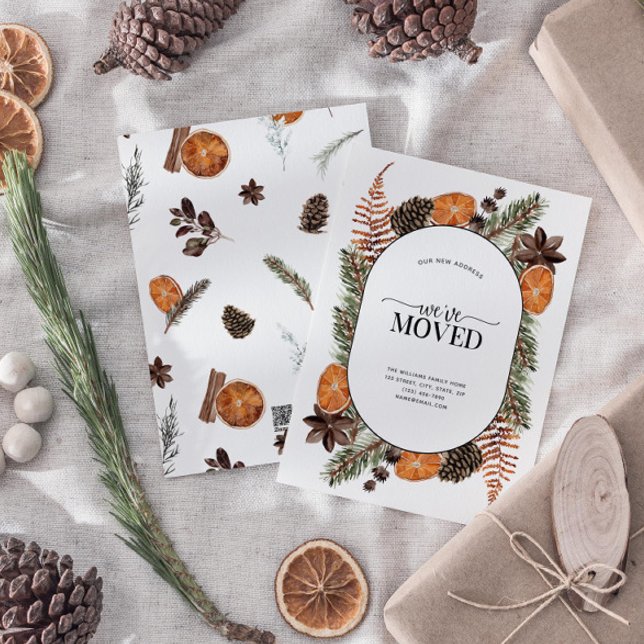 We've Moved Boho Winter Citrus Moving Announcement (Sending your family and friends a festive 'We've Moved!' Christmas card!)