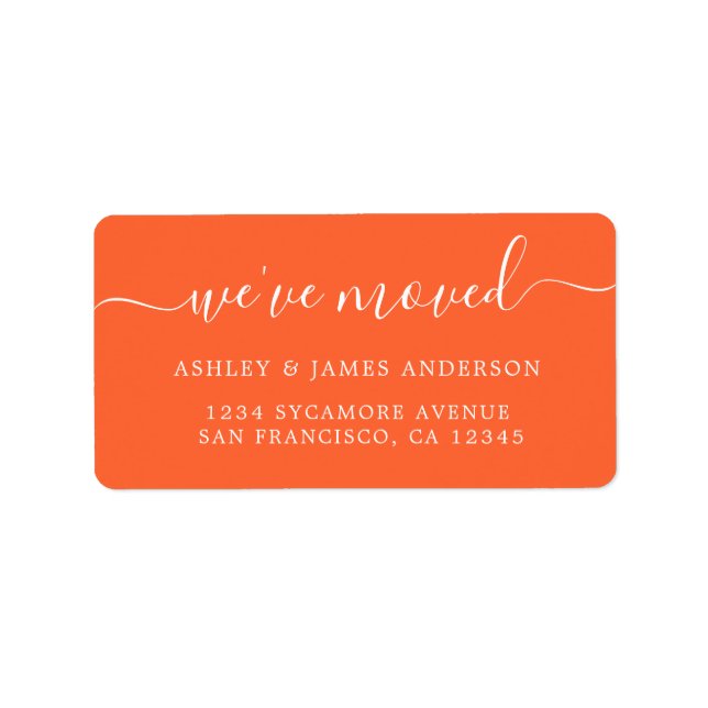 We've Moved Bright Orange New Address Label (Front)