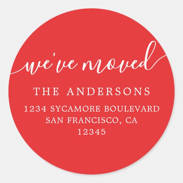 We've Moved Bright Red New Address label (Front)