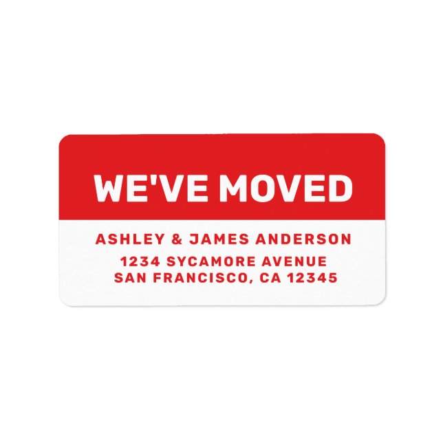We've Moved Bright Red White New Address Label (Front)