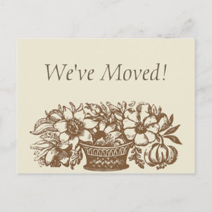We've Moved! Brown Flowers Announcement Postcard