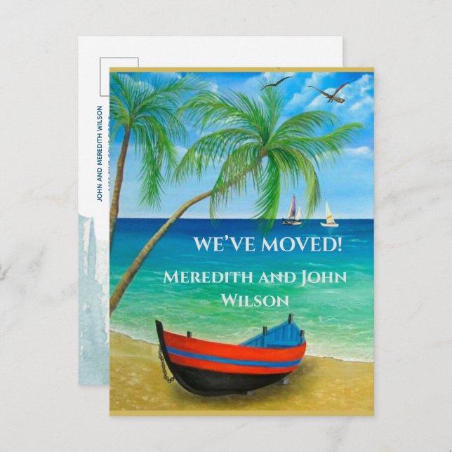We've Moved Budget Beach Ocean Palms Moving Announcement Postcard (Front/Back)