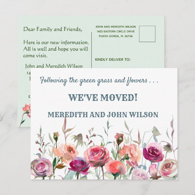 We've Moved Budget Elegant Floral Move Announcement Postcard (Front/Back)