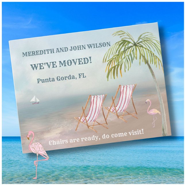 We've Moved Budget Ocean Beach Chairs Moving  Announcement Postcard (Creator Uploaded)