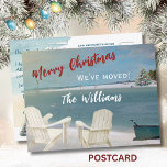 * We've Moved Budget Ocean Beach Christmas Moving  Announcement Postcard<br><div class="desc">We've Moved Watercolor Budget Ocean Beach Chairs Christmas Moving Announcement Postcard -- peaceful and gentle scene with two beach chairs (and a Christmas tree in the distance). Warm and inviting. Lots to personalize on this card. Any design questions, just send a message or an email to charmdesignstudio@rcn.com and we'll be...</div>