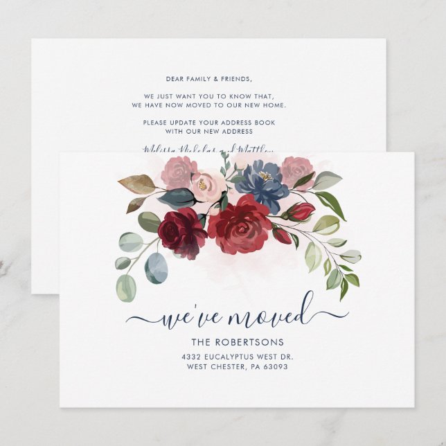 We've Moved Burgundy Floral Moving Announcement (Front/Back)