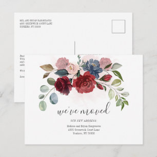 We've Moved Burgundy Floral Moving Announcement Postcard