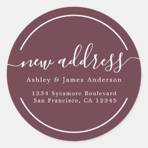 We've Moved Burgundy New Address Classic Round Sticker