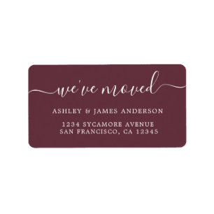We've Moved Burgundy New Address label