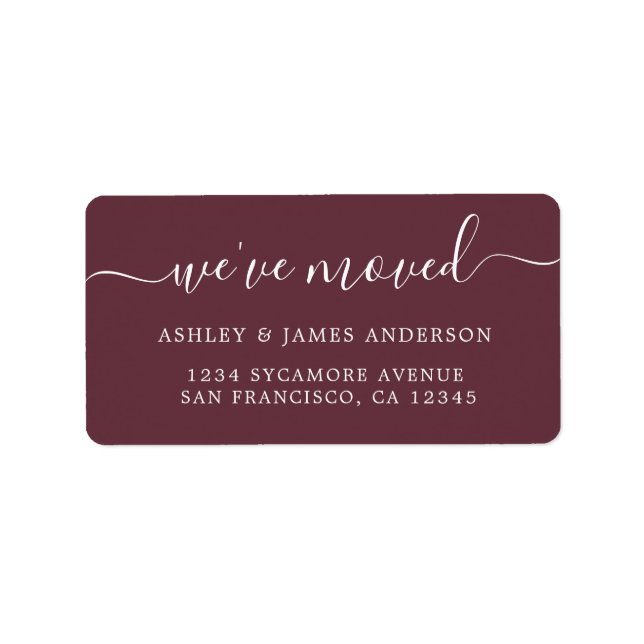 We've Moved Burgundy New Address label (Front)