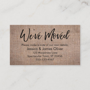 "We've Moved" Burlap Handwriting Typography Card