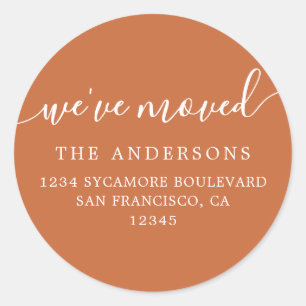 We've Moved Burnt Orange New Address label