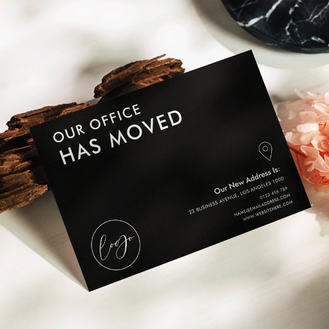 We've Moved Business New Address Announcement Postcard (Minimalist black office change of address announcement postcards with your logo)