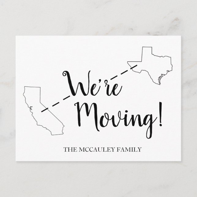 We've Moved California Texas Moving Announcement Postcard (Front)