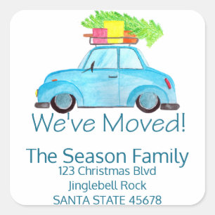 We've Moved Car and Christmas tree address Square Sticker