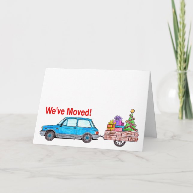 We've Moved Car and tree Christmas Card (Front)