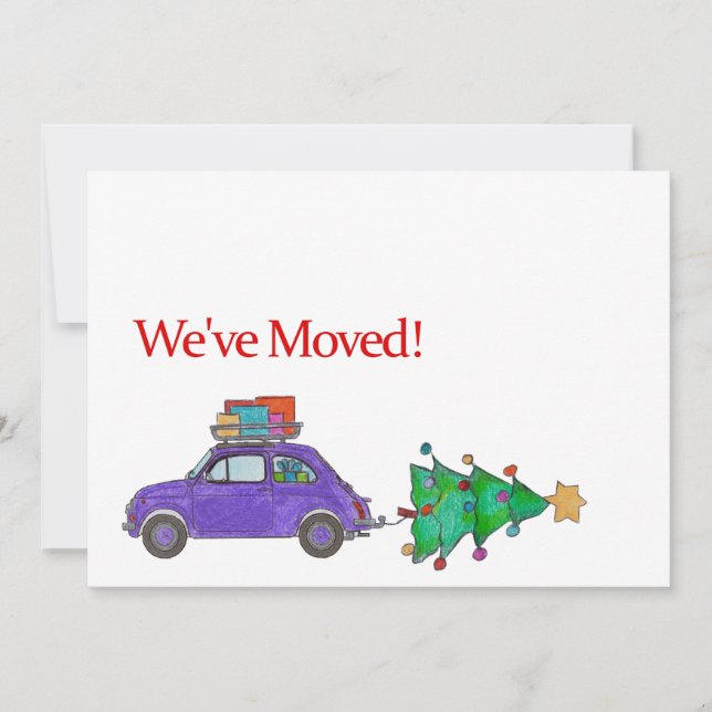 We've Moved Car and tree Christmas Card (Front)