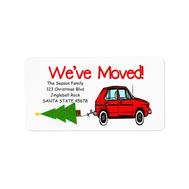 We've Moved Car and tree Christmas label (Front)