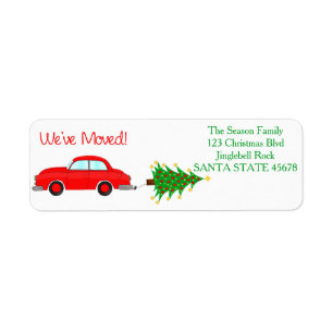 We've Moved Car, tree and gifts Christmas label