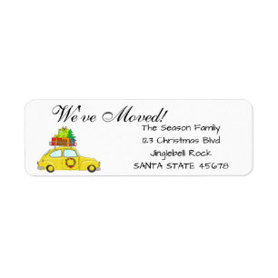 We've Moved Car, tree and gifts Christmas label