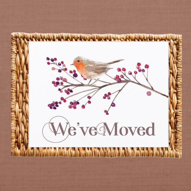 We've Moved Change of Address New Address Announcement Postcard (Watercolor bird on branch postcard — a stylish change of address card for family and friends.)