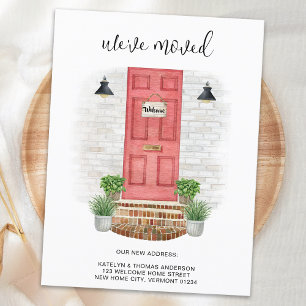 We've Moved Change of Address Watercolor Red Door Announcement Postcard